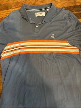 Original Penguin Slate Blue Polo with Orange Chest Stripe